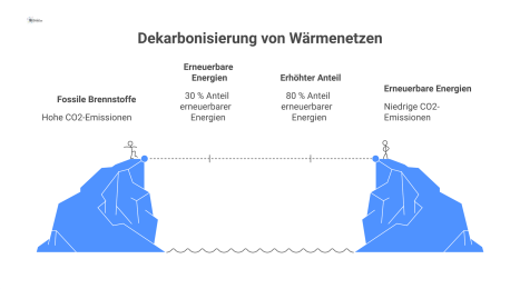 Infografik als Zeitstrahl, die den Dekarbonisierungsfahrplan für Wärmenetze bis 2040 mit den Meilensteinen für den Anteil erneuerbarer Energien zeigt. 