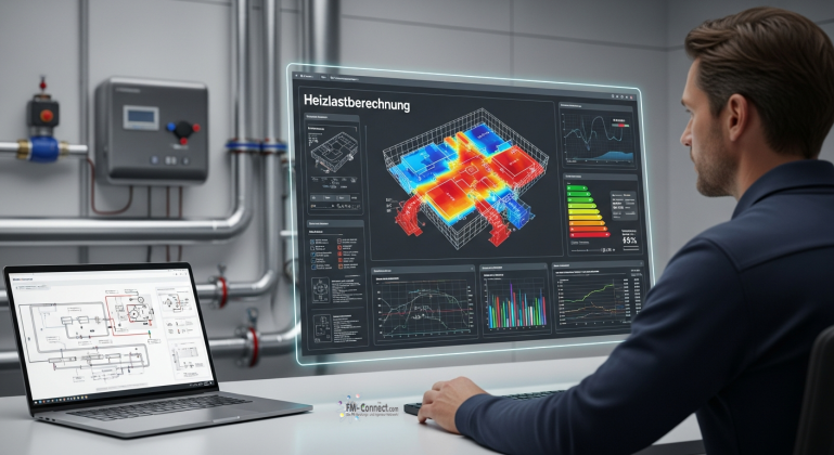 Heizlastberechnung nach DIN EN 12831: Die fachmännische Grundlage für die exakte Dimensionierung von Wärmeerzeugern und Heizflächen. Schematische Darstellung der Heizlastberechnung zur Ermittlung des Wärmebedarfs eines Gebäudes unter Berücksichtigung von Transmissions- und Lüftungsverlusten.