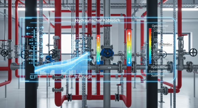 Hydraulischer Abgleich: Optimierung der Wärmeverteilung für gesteigerte Energieeffizienz und Vermeidung von Fließgeräuschen. Schematische Darstellung eines hydraulischen Abgleichs zur gleichmäßigen Verteilung der Wassermengen im Heizsystem durch voreinstellbare Thermostatventile.