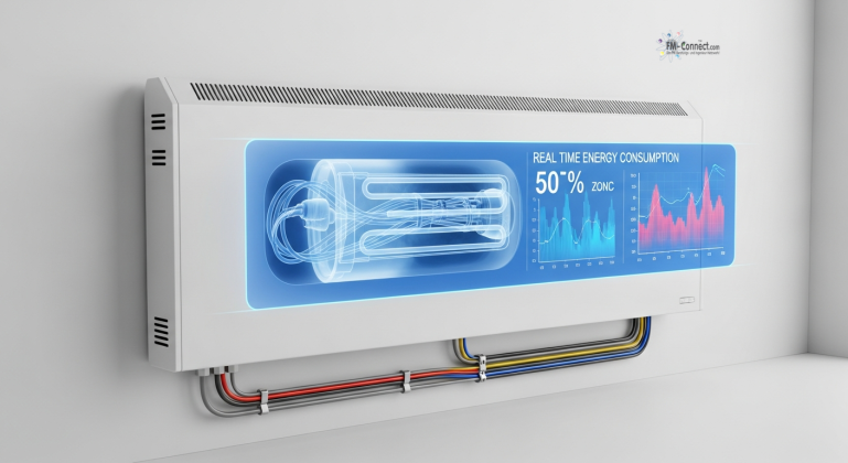 Funktionsprinzip Elektroheizung: Aufbau und Wärmeverteilung bei elektrisch betriebenen Heizsystemen. Schematische Darstellung einer Elektroheizung zur direkten Umwandlung von elektrischer Energie in Wärme mittels Heizwiderständen.