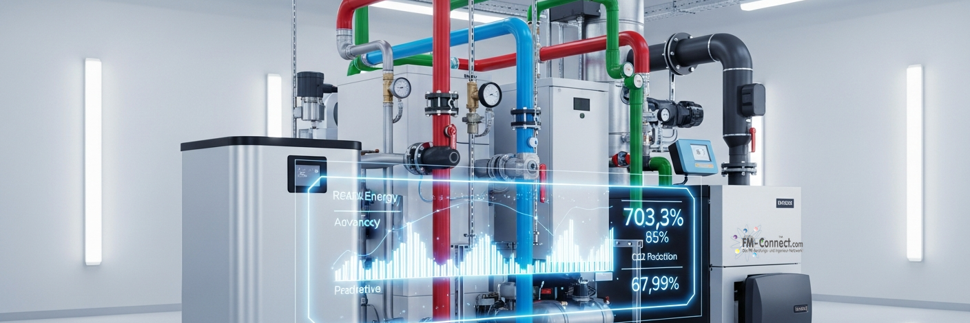 Schematische Darstellung einer Hybridheizung durch die Kombination einer Wärmepumpe mit einem Gas-Brennwertkessel zur optimierten Wärmeerzeugung.