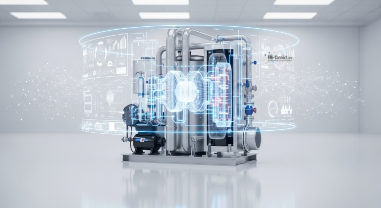 Funktionsprinzip der Wärmepumpe: Darstellung von Verdampfer, Kompressor, Verflüssiger und Expansionsventil für nachhaltiges Heizen. Schematische Darstellung des Kältekreislaufs einer Wärmepumpe zur effizienten Nutzung von Umweltwärme aus Luft, Wasser oder Erde.
