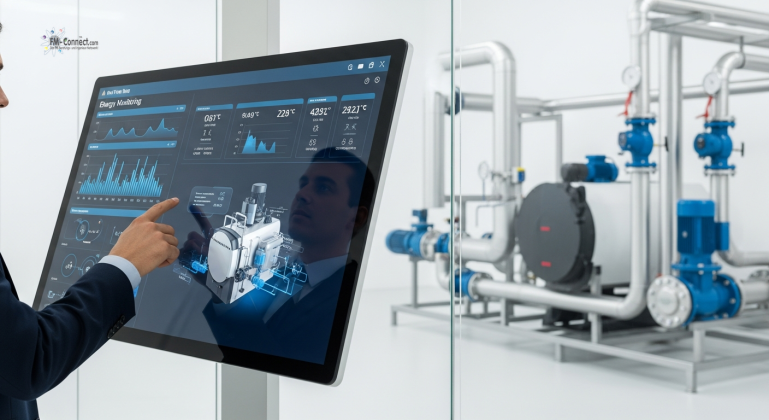 Energiemonitoring in der Heiztechnik: Datengestützte Optimierung und Erfolgskontrolle für einen effizienten Anlagenbetrieb. Schematische Darstellung von Energiemonitoring-Systemen zur kontinuierlichen Erfassung, Analyse und Visualisierung von Verbrauchsdaten in Heizungsanlagen.
