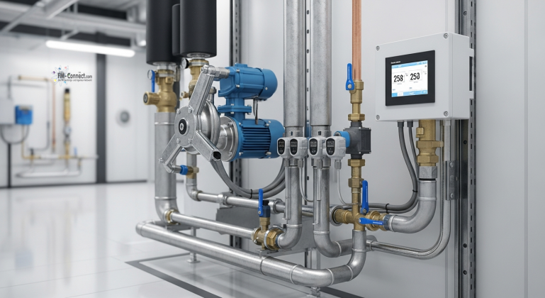 Funktionsweise von Mischerkreisen: Hydraulische Schaltung zur bedarfsgerechten Temperatursteuerung in verschiedenen Heizkreisen. Schematische Darstellung eines Mischerkreises in der Heizungstechnik mit Drei-Wege-Mischer zur präzisen Regulierung der Vorlauftemperatur durch Beimischung von Rücklaufwasser.