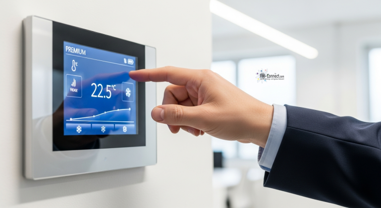 Raumtemperaturregelung: Funktionsweise und Komponenten zur individuellen Einstellung des Raumklimas für mehr Effizienz. Schematische Darstellung der Raumtemperaturregelung mittels Thermostatventilen und Raumsensoren zur präzisen Steuerung der Wärmeabgabe in einzelnen Räumen.
