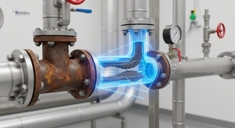 Schematische Darstellung von Korrosionsprozessen und Verschlammung in Heizungssystemen durch Sauerstoffeintrag und elektrochemische Reaktionen.