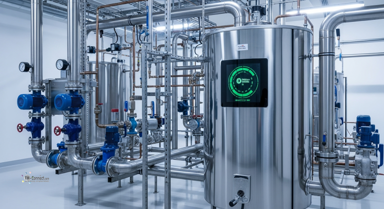 Legionellenprävention in der Heiztechnik: Sicherheitsrelevante Aspekte der Trinkwasserhygiene und Maßnahmen zur thermischen Desinfektion. Schematische Darstellung des Legionellenrisikos in der Warmwasserbereitung mit Fokus auf kritische Temperaturbereiche und Stagnationszonen im Leitungssystem.